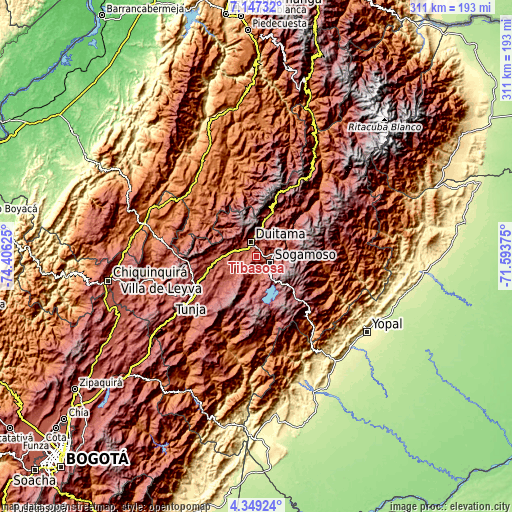Topographic map of Tibasosa