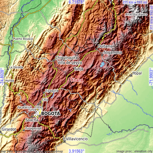 Topographic map of Tibaná