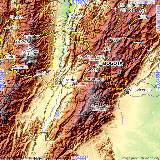 Topographic map of Tibacuy