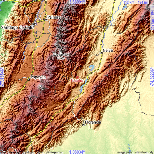 Topographic map of Tesalia