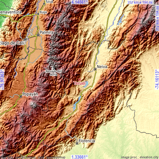 Topographic map of Teruel