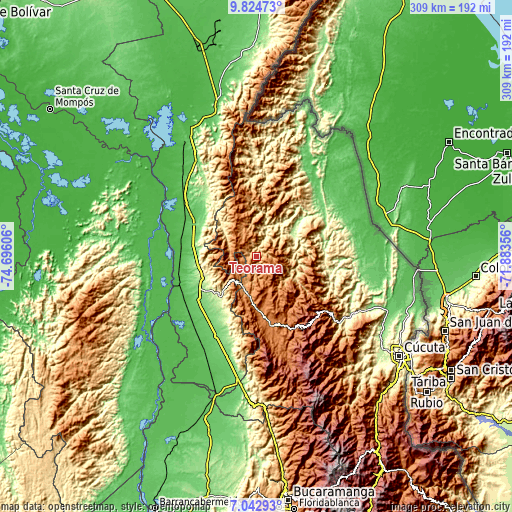 Topographic map of Teorama