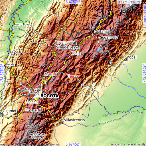 Topographic map of Tenza