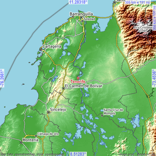 Topographic map of Tenerife