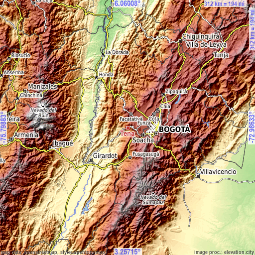 Topographic map of Tena