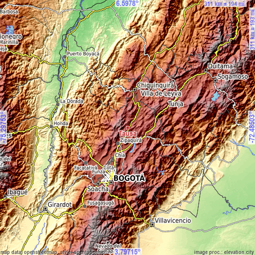 Topographic map of Tausa