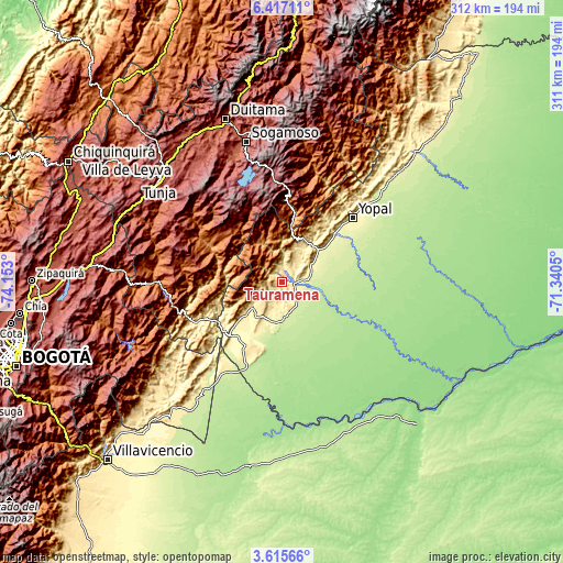 Topographic map of Tauramena