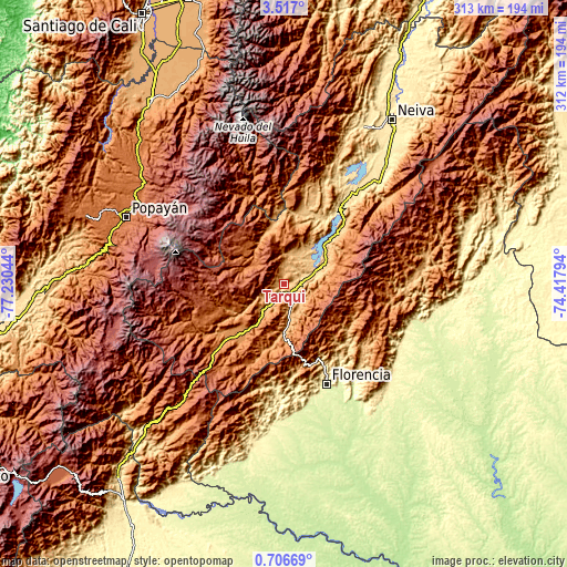 Topographic map of Tarqui