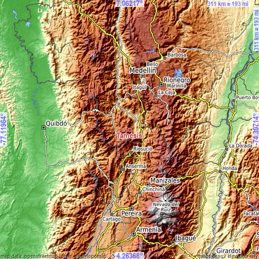 Topographic map of Támesis