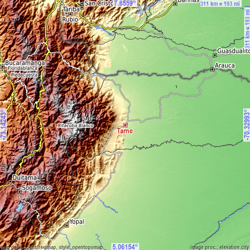 Topographic map of Tame