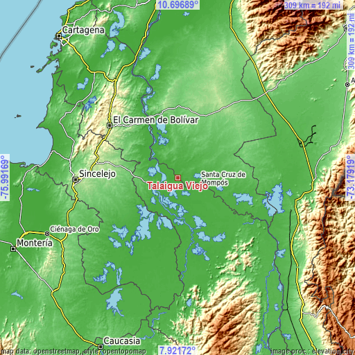 Topographic map of Talaigua Viejo