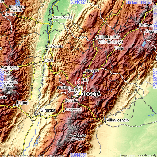 Topographic map of Tabio