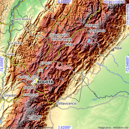 Topographic map of Sutatenza