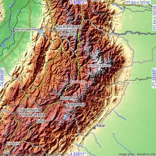 Topographic map of Susacón