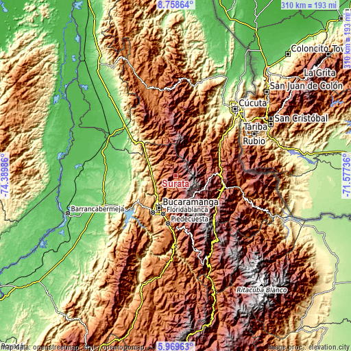 Topographic map of Suratá