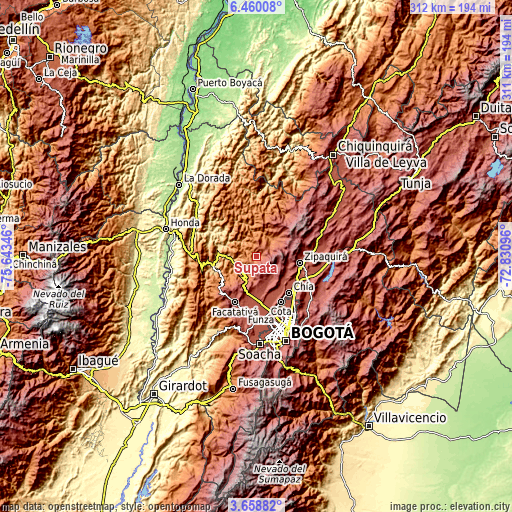 Topographic map of Supatá