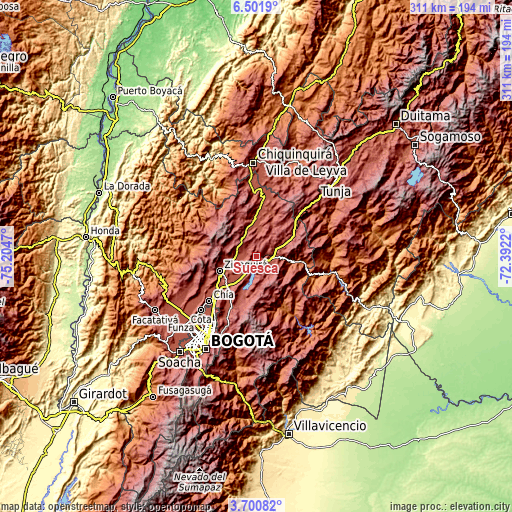 Topographic map of Suesca