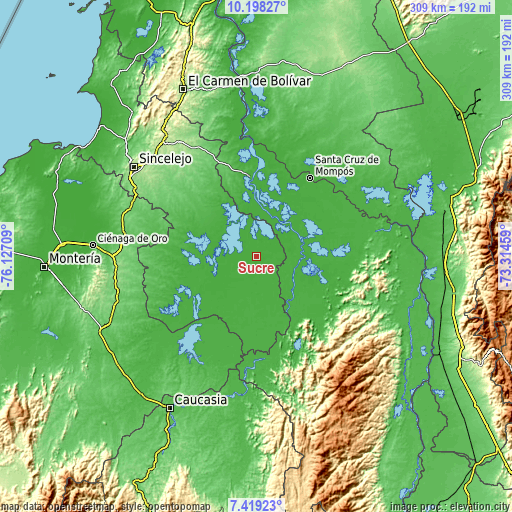 Topographic map of Sucre