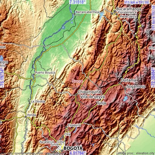 Topographic map of Sucre