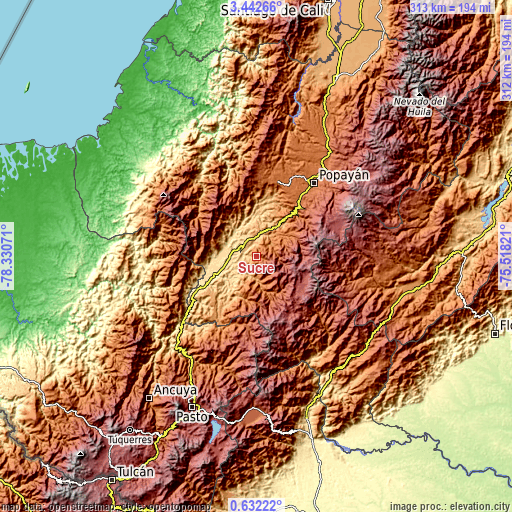 Topographic map of Sucre