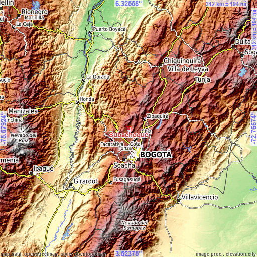 Topographic map of Subachoque