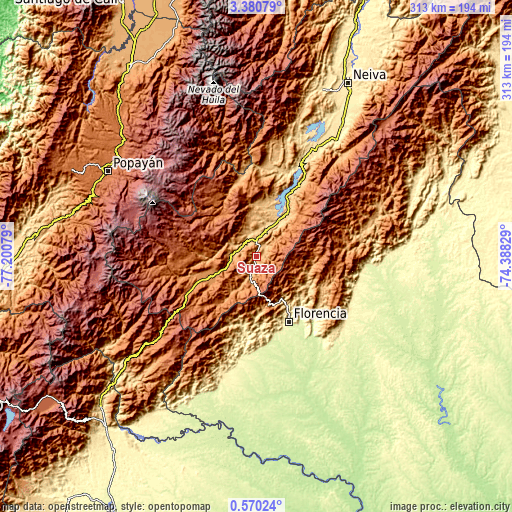 Topographic map of Suaza