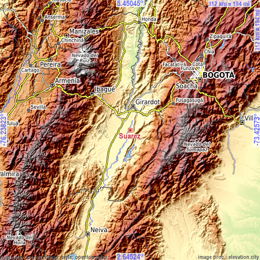 Topographic map of Suárez