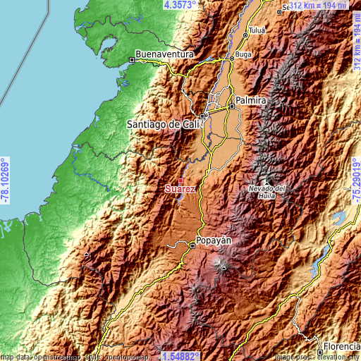 Topographic map of Suárez