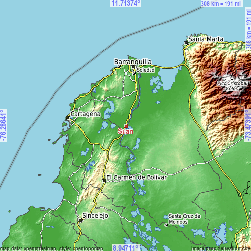 Topographic map of Suan