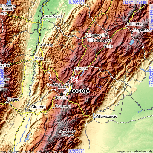 Topographic map of Sopó