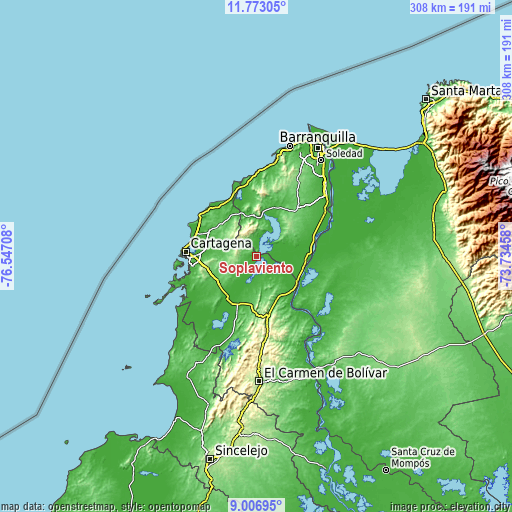 Topographic map of Soplaviento