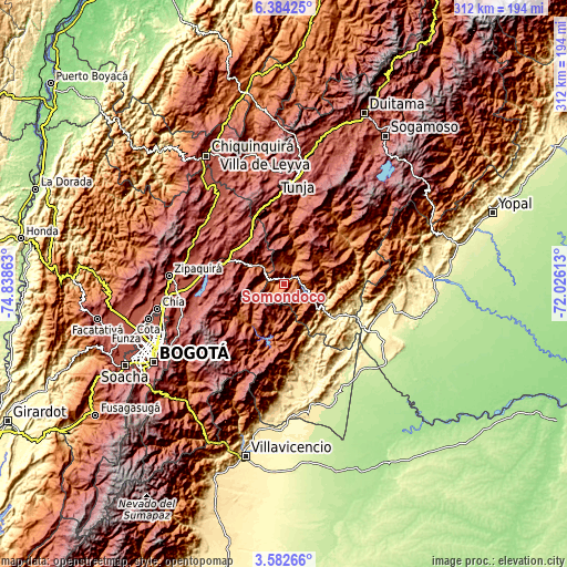 Topographic map of Somondoco