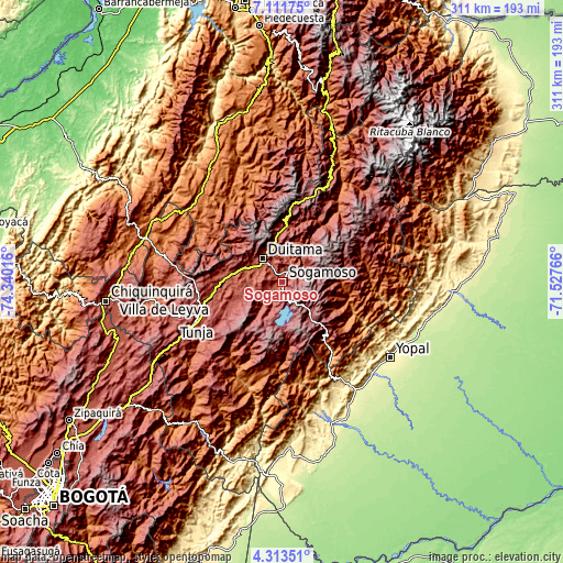 Topographic map of Sogamoso