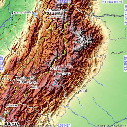 Topographic map of Socha Viejo