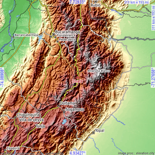 Topographic map of Soatá