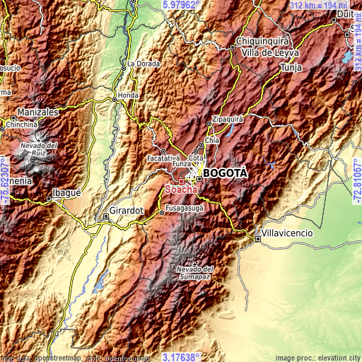 Topographic map of Soacha