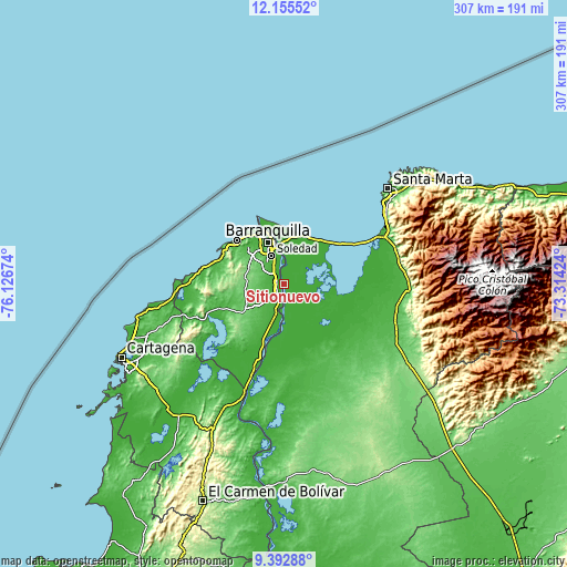 Topographic map of Sitionuevo