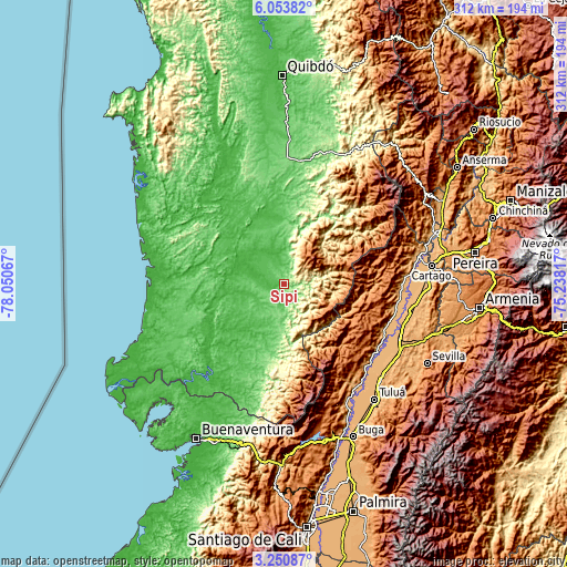 Topographic map of Sipí