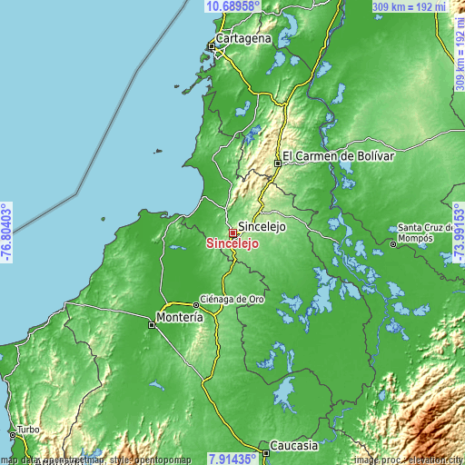 Topographic map of Sincelejo