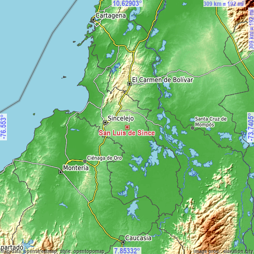 Topographic map of San Luis de Sincé