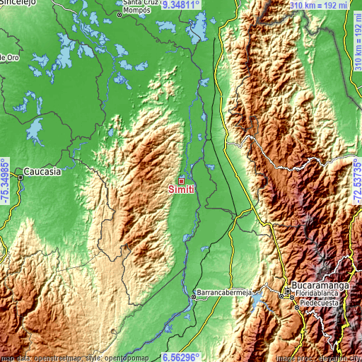 Topographic map of Simití