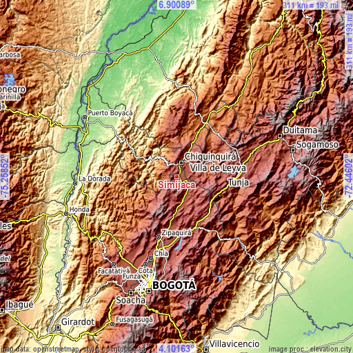 Topographic map of Simijaca