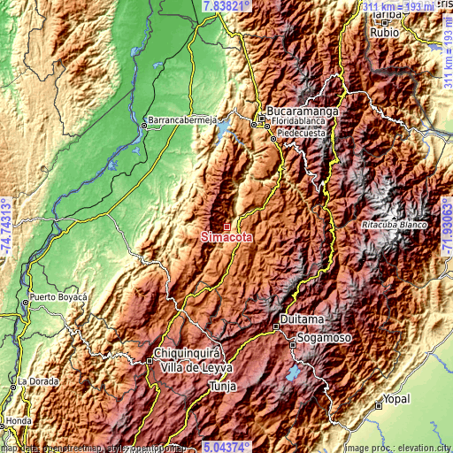 Topographic map of Simacota