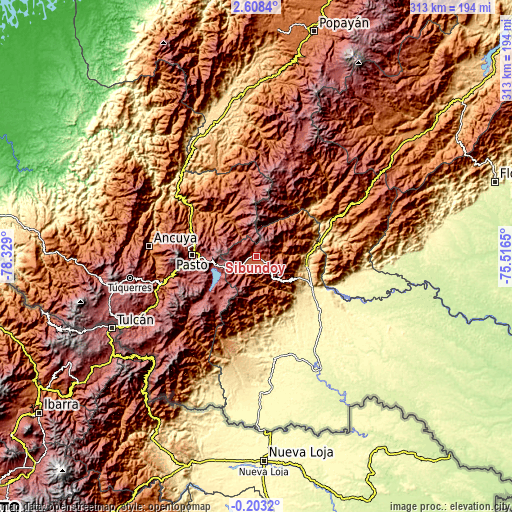 Topographic map of Sibundoy