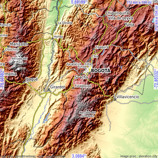 Topographic map of Sibaté