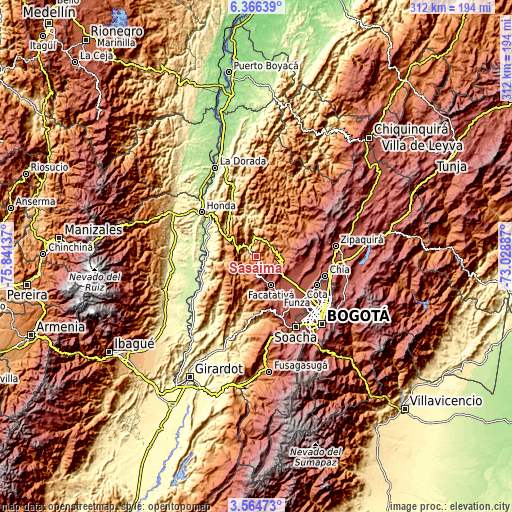 Topographic map of Sasaima