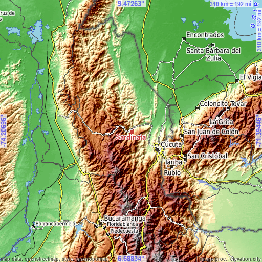 Topographic map of Sardinata