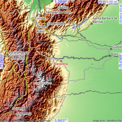 Topographic map of Saravena