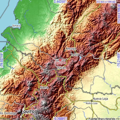 Topographic map of Sapuyes