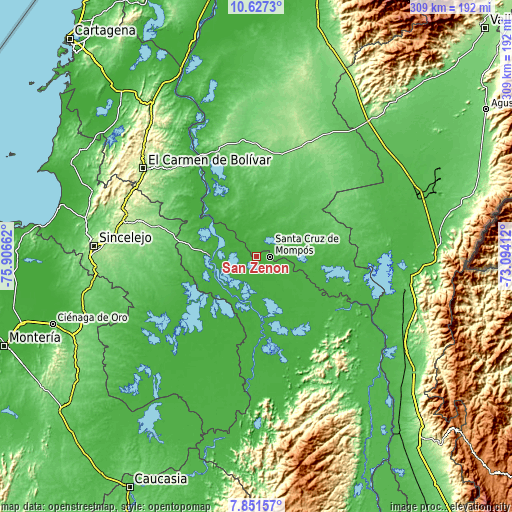 Topographic map of San Zenón